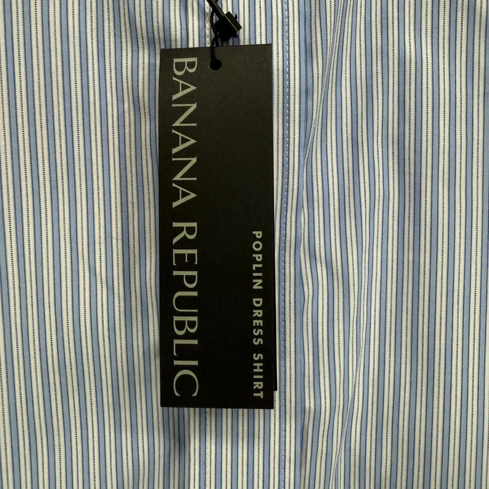 Banana Republic Dress Shirt Mens XL Blue Striped Slim Fit Poplin Button Down NEW